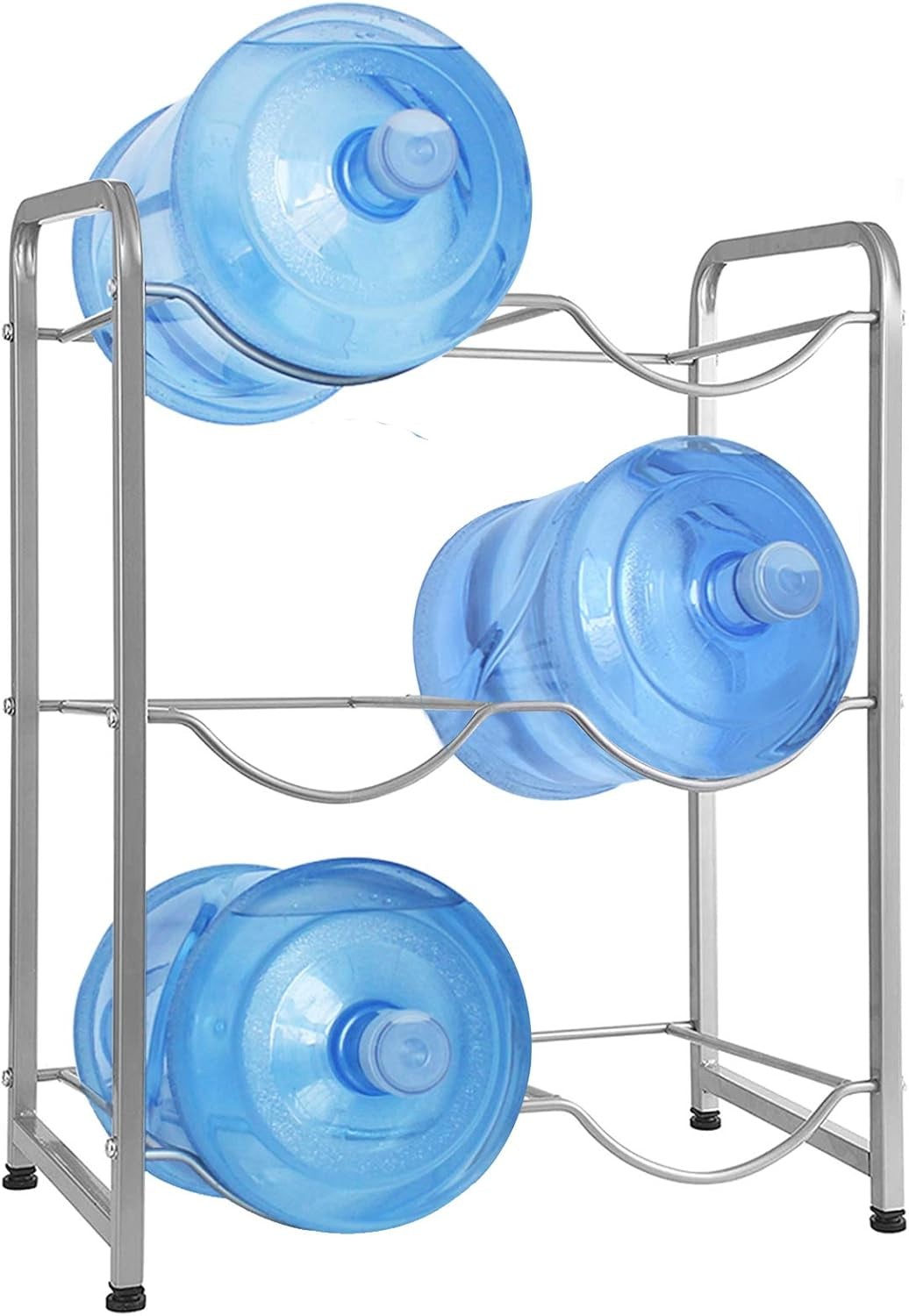 5-Gallon Water Bottle Holder, 3-Tier Heavy Duty Carbon Steel Water Cooler Jug Rack for 6 Bottles, Free-Standing Detachable Water Bottle Storage Organizer for Office, Breakroom, Kitchen, Silver