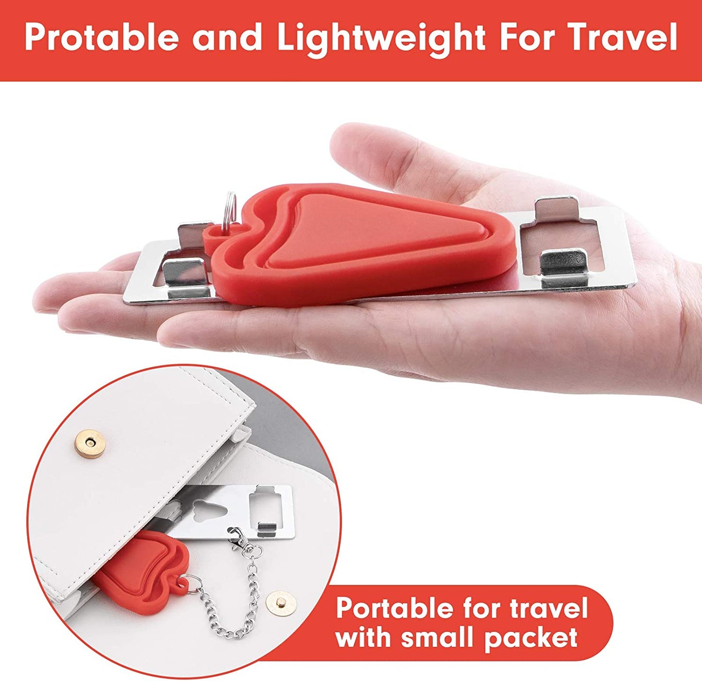 Portable Door Lock,Stainless Steel Travel Door Lock for Security,Portable Security Door Stop (Red)