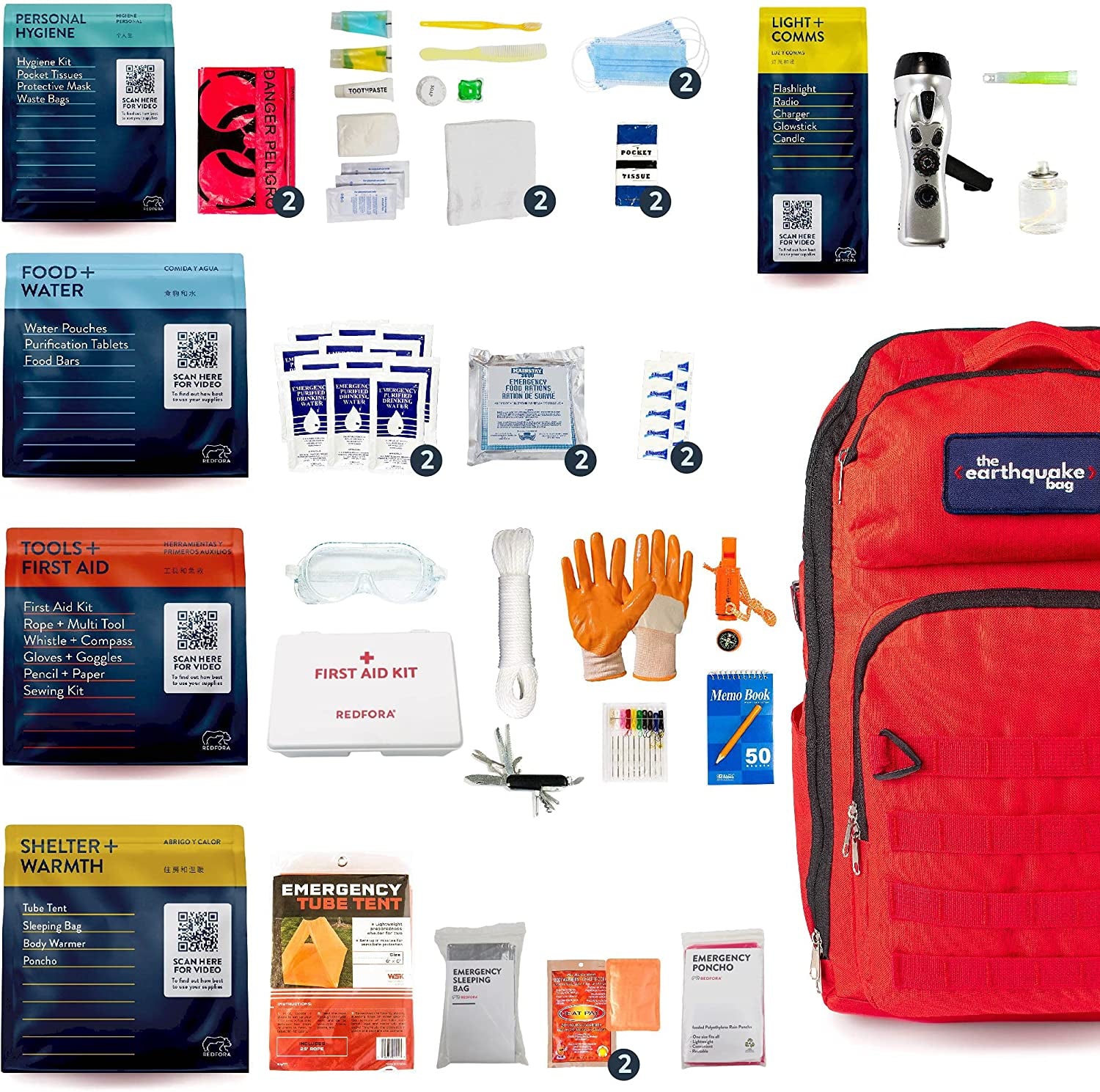 Complete Earthquake Bag - 3 Day Emergency Kit for Earthquakes, Hurricanes, Wildfires, Floods + Other Disasters