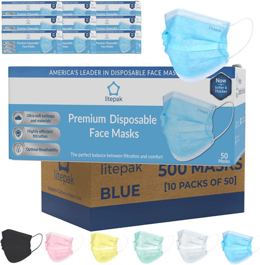 500Pcs Premium Disposable Face Mask SOFT 3Ply Nose Wire