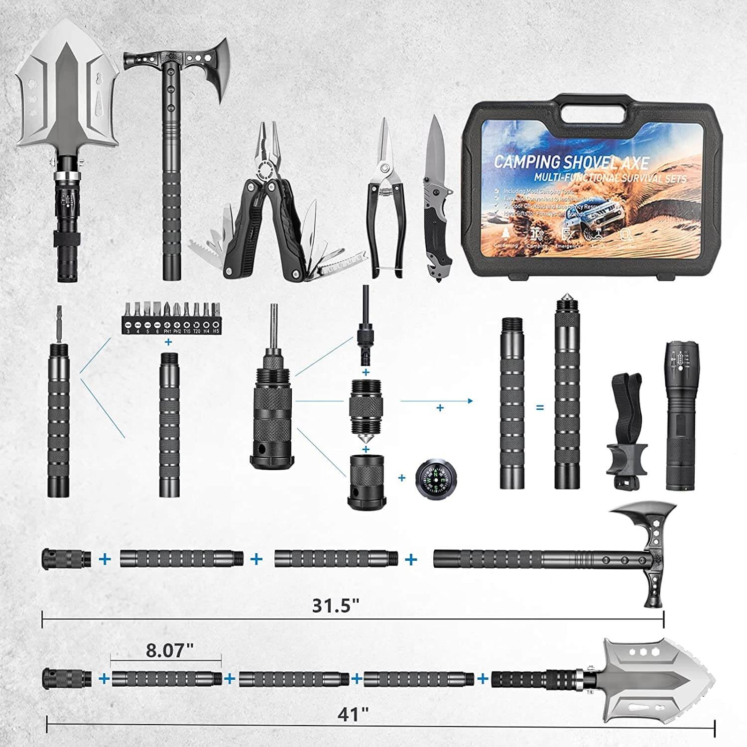 Survival Multi-Tool Shovel Kit with 28 Functions