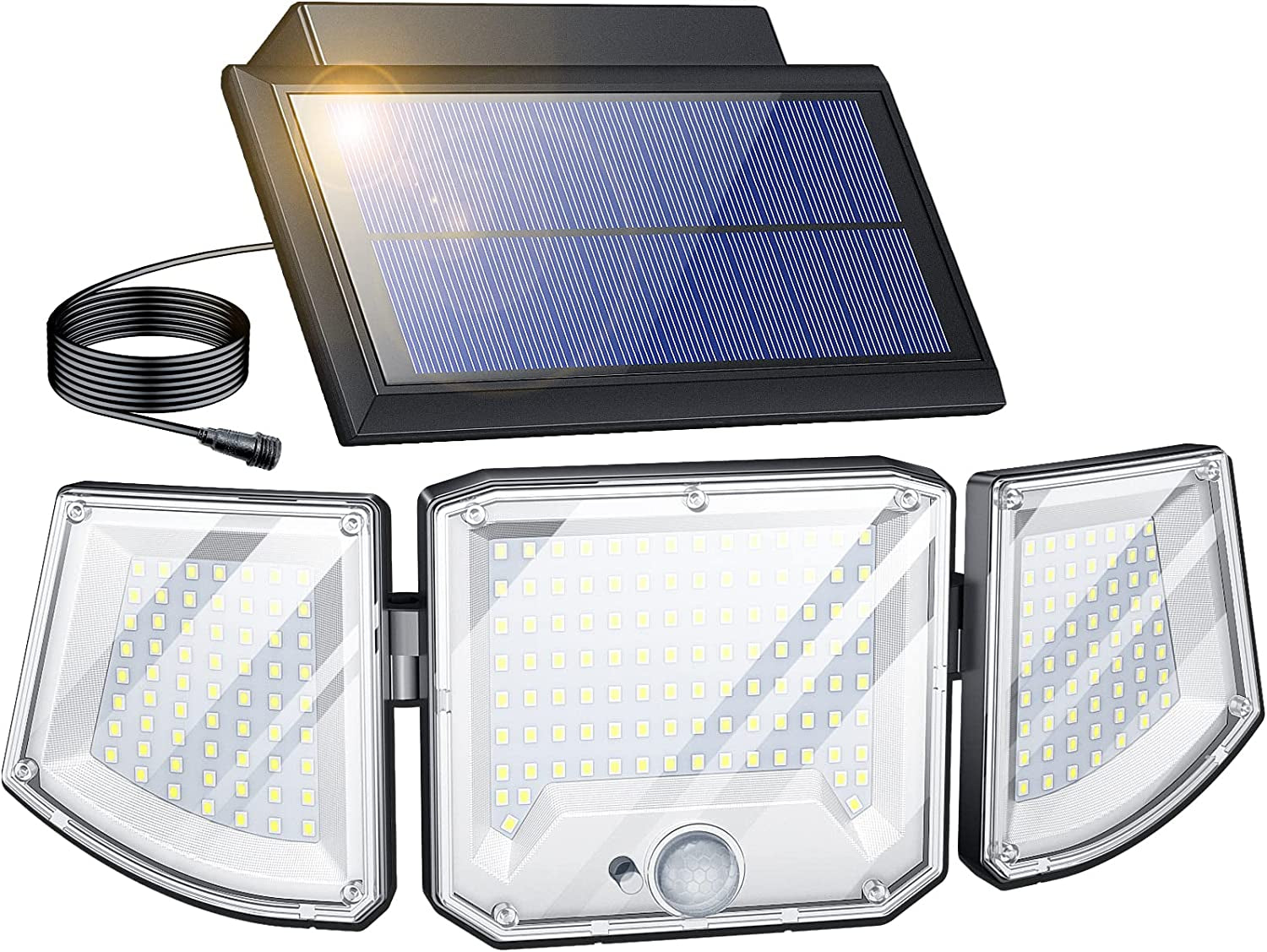 Solar Lights Outdoor, 3 Heads 3000LM Solar Flood Lights Outdoor with Separate Solar Panel, Adjustable Solar Security Lights for Porch Garage Yard Patio